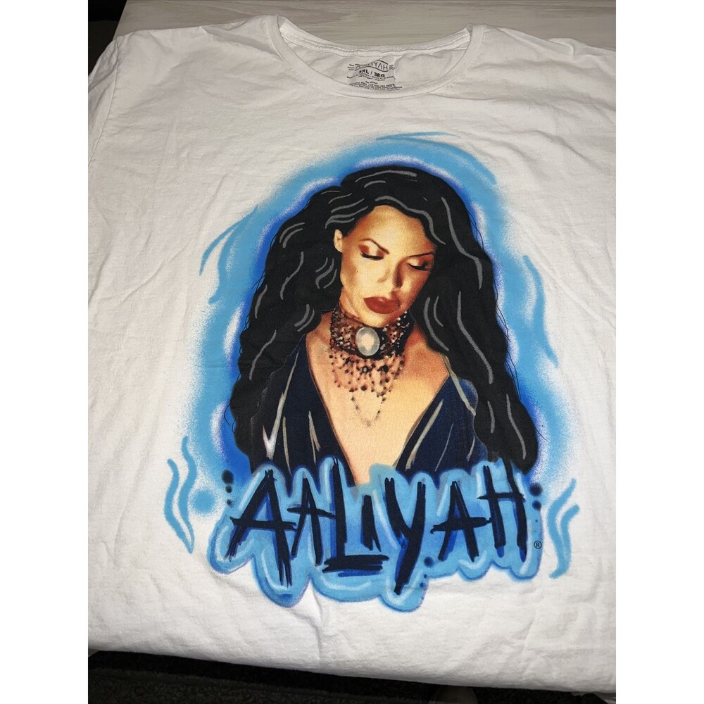 Aaliyah Shirt 3XL White Short Sleeve Graffiti Graphic Urban Rap Tee Hip Hop